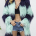  Euramerican Long Sleeves Patchwork Green Faux Fur Long Coat