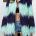  Euramerican Long Sleeves Patchwork Green Faux Fur Long Coat