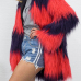  Euramerican Long Sleeves Patchwork Red Faux Fur Long Coat