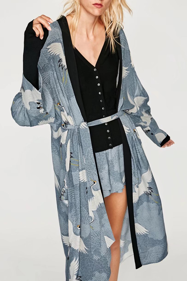  Euramerican Printed Polyester Long Coat