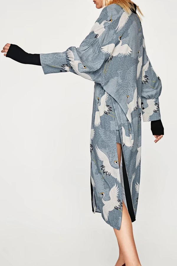  Euramerican Printed Polyester Long Coat