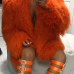  Euramerican Round Neck Long Sleeves Orange Faux Fur Coat