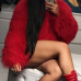  Euramerican Round Neck Long Sleeves Red Faux Fur Coat