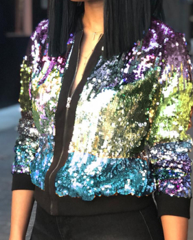  Euramerican Round Neck Sequined Decorative Polyester Jacket