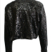  Euramerican Turndown Collar Sequins Decoration Black Polyester Coat