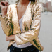  Euramerican Turndown Collar Sequins Decoration Gold Polyester Coat