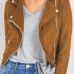  Euramerican Turndown Collar Zipper Design Brown Suede Jacket