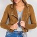  Euramerican Turndown Collar Zipper Design Brown Suede Jacket