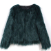  Fashionable Round Neck Long Sleeves Green Faux Fur Coat