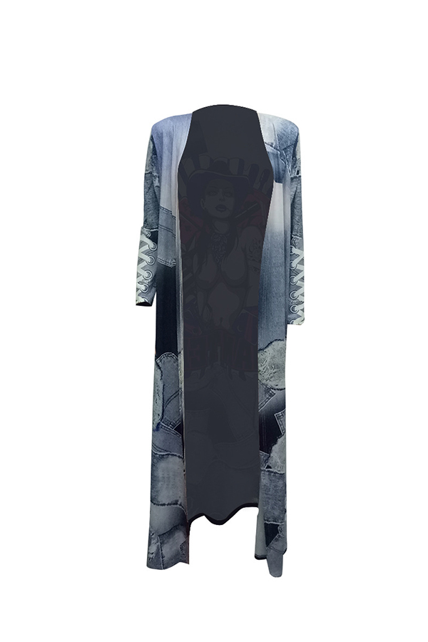  Fashionable V Neck Cartoon Characters Printed Polyester X Long Coat