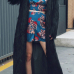  Fashionable V Neck Long Sleeves Black Faux Fur Long Coat