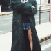  Fashionable V Neck Long Sleeves Green Faux Fur Long Coat