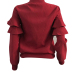  Leisure Round Neck Falbala Design Wine Red Velvet Zipped Coat