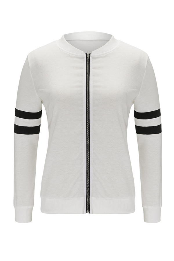  Leisure Round Neck Zipper Design White Cotton Coat