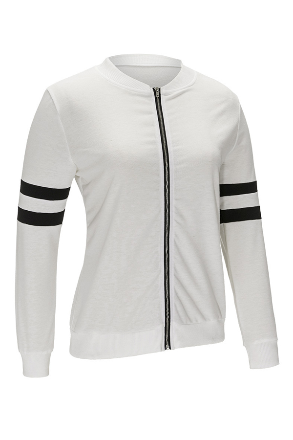  Leisure Round Neck Zipper Design White Cotton Coat