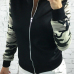  Leisure V Neck Zipper Design Black Polyester Coat