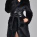  Stylish Turtleneck Long Sleeves Patchwork Black Faux Fur Coat(With Belt)