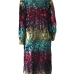  Stylish V Neck Long Sleeves Sequined Decorative Polyester Long Coat