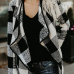  Stylish V Neck Plaids Black Polyester Coat