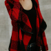  Stylish V Neck Plaids Red Polyester Coat