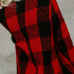  Stylish V Neck Plaids Red Polyester Coat