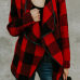  Stylish V Neck Plaids Red Polyester Coat