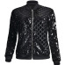  Trendy Mandarin Collar Sequins Decoration Black Polyester Zipped Jacket