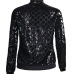  Trendy Mandarin Collar Sequins Decoration Black Polyester Zipped Jacket