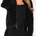  Trendy Mandarin Collar Sequins Decoration Black Polyester Zipped Jacket