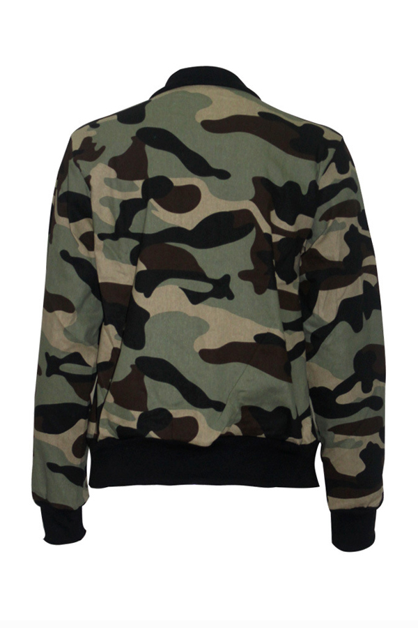  Trendy Round Neck Camouflage Printed Polyester Jacket