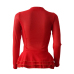  Trendy Round Neck Layered Lotus Leaf Edges See-Through Red Polyester Zipped Jacket(Without Belt)