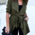  Trendy Turndown Collar Asymmetrical Army Green Blending Coat