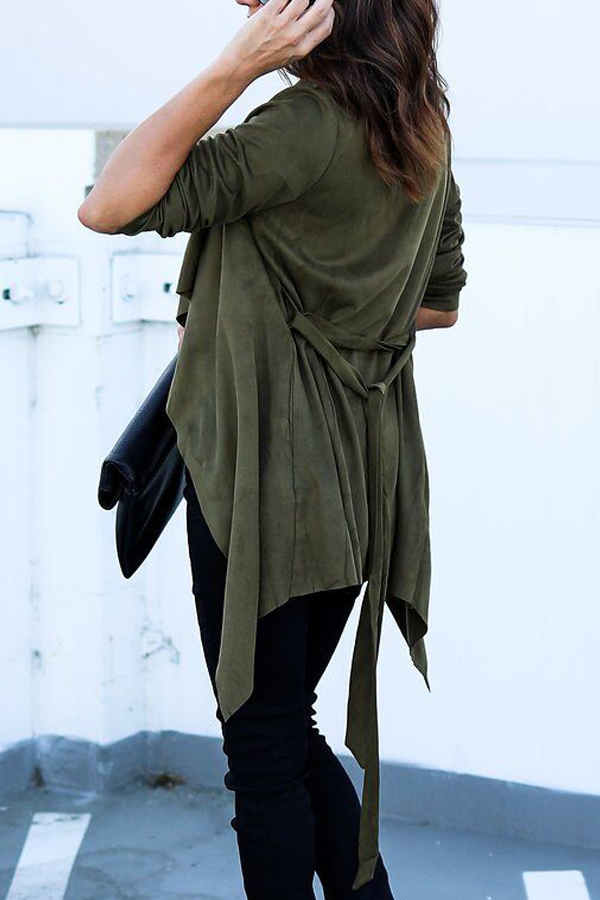  Trendy Turndown Collar Asymmetrical Army Green Blending Coat