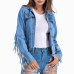  Trendy Turndown Collar Tassel Design Light Blue Denim Coat