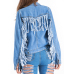  Trendy Turndown Collar Tassel Design Light Blue Denim Coat