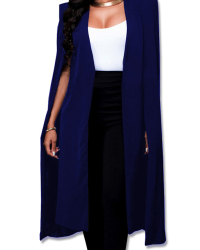  Trendy V Neck Long Sleeves Blue Polyester Long Coat