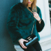  Trendy V Neck Long Sleeves Fur Design Black-green Short Coat