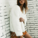  Trendy V Neck Long Sleeves Fur Design White Short Coat