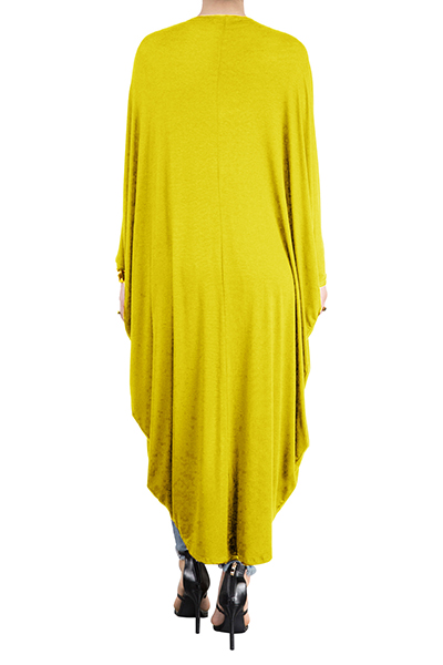 Euramerican Long Sleeves Asymmetrical Yellow Polyester Long Coat