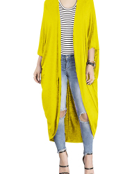 Euramerican Long Sleeves Asymmetrical Yellow Polyester Long Coat