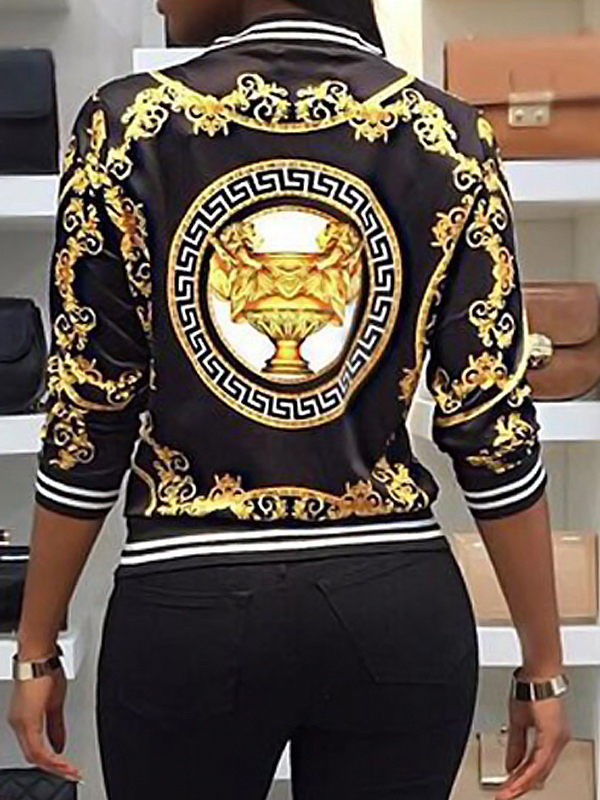 Euramerican Round Neck Printed Polyester Jacket