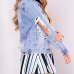 Fashion Turndown Collar Long Sleeves Broken Holes Light Blue Denim Short Coat