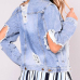 Fashion Turndown Collar Long Sleeves Broken Holes Light Blue Denim Short Coat