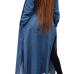 Leisure Turndown Collar Long Sleeves Side Split Blue Denim Long Coat