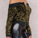 Sexy Bateau Neck Sequins Decoration Gold Polyester Short Coat