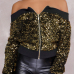 Sexy Bateau Neck Sequins Decoration Gold Polyester Short Coat