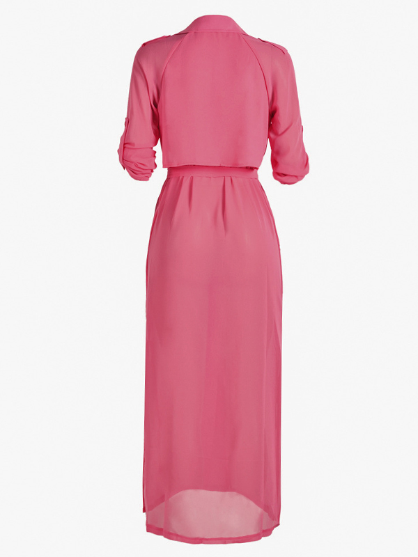 Stylish Half Sleeves See-Through Pink Chiffon Long Coat