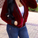 Stylish Long Sleeves Zipper Design Red Velvet Short Coat