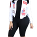 Stylish Mandarin Collar Long Sleeves Collage Design White Cotton Coat