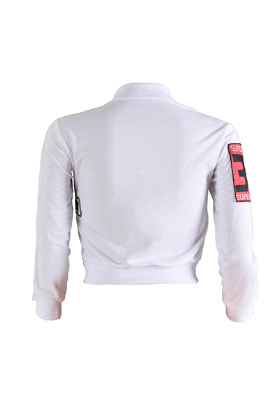 Stylish Mandarin Collar Long Sleeves Collage Design White Cotton Coat